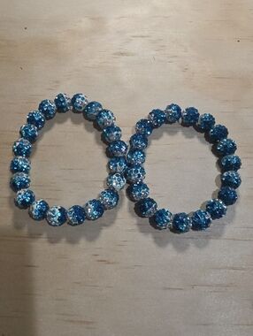 Blue Crystal And Clay Bead Stretch Bracelet Set - Women's Fashion Jewelry